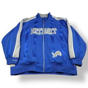 Mitchell Ness Detroit Lions NFL Throwback Track Jacket Royal Blue Mens 2XL